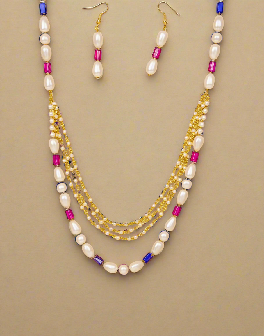Regal Multicolor Pearl Layered Necklace Set