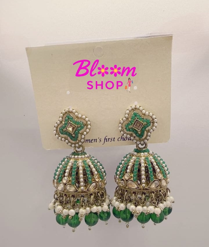 Traditional Kundan Pearl Jhumkas – Multiple Colors