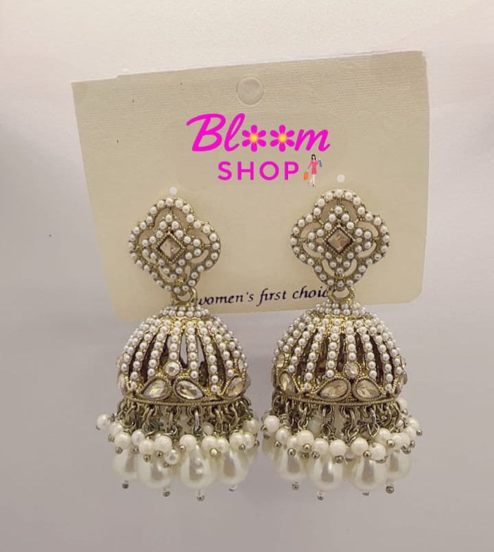 Traditional Kundan Pearl Jhumkas – Multiple Colors