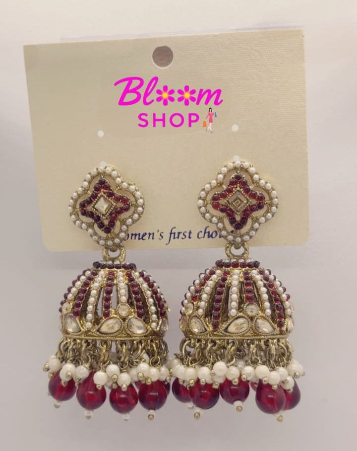 Traditional Kundan Pearl Jhumkas – Multiple Colors