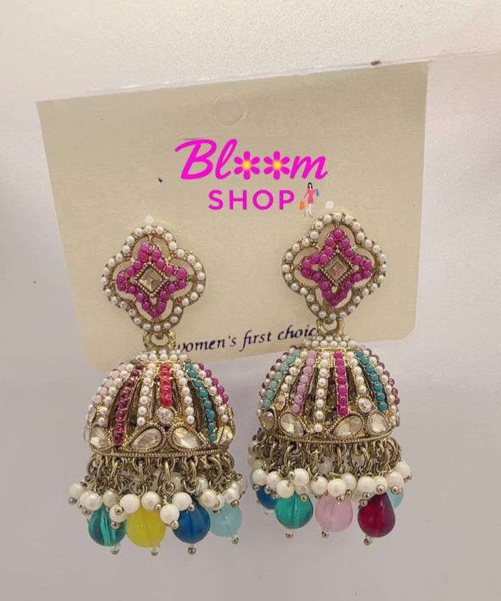 Traditional Kundan Pearl Jhumkas – Multiple Colors