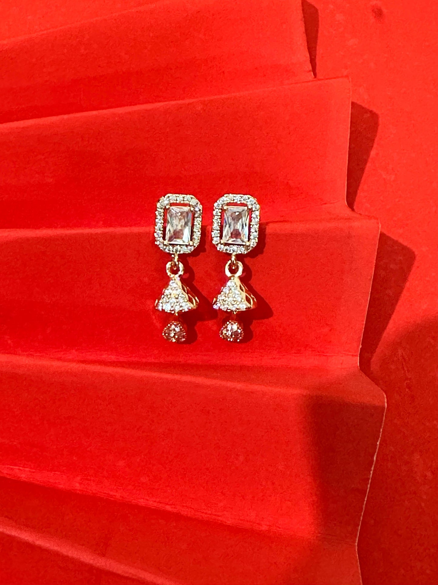 Dazzling Rectangle AD Jhumki Drop Earrings