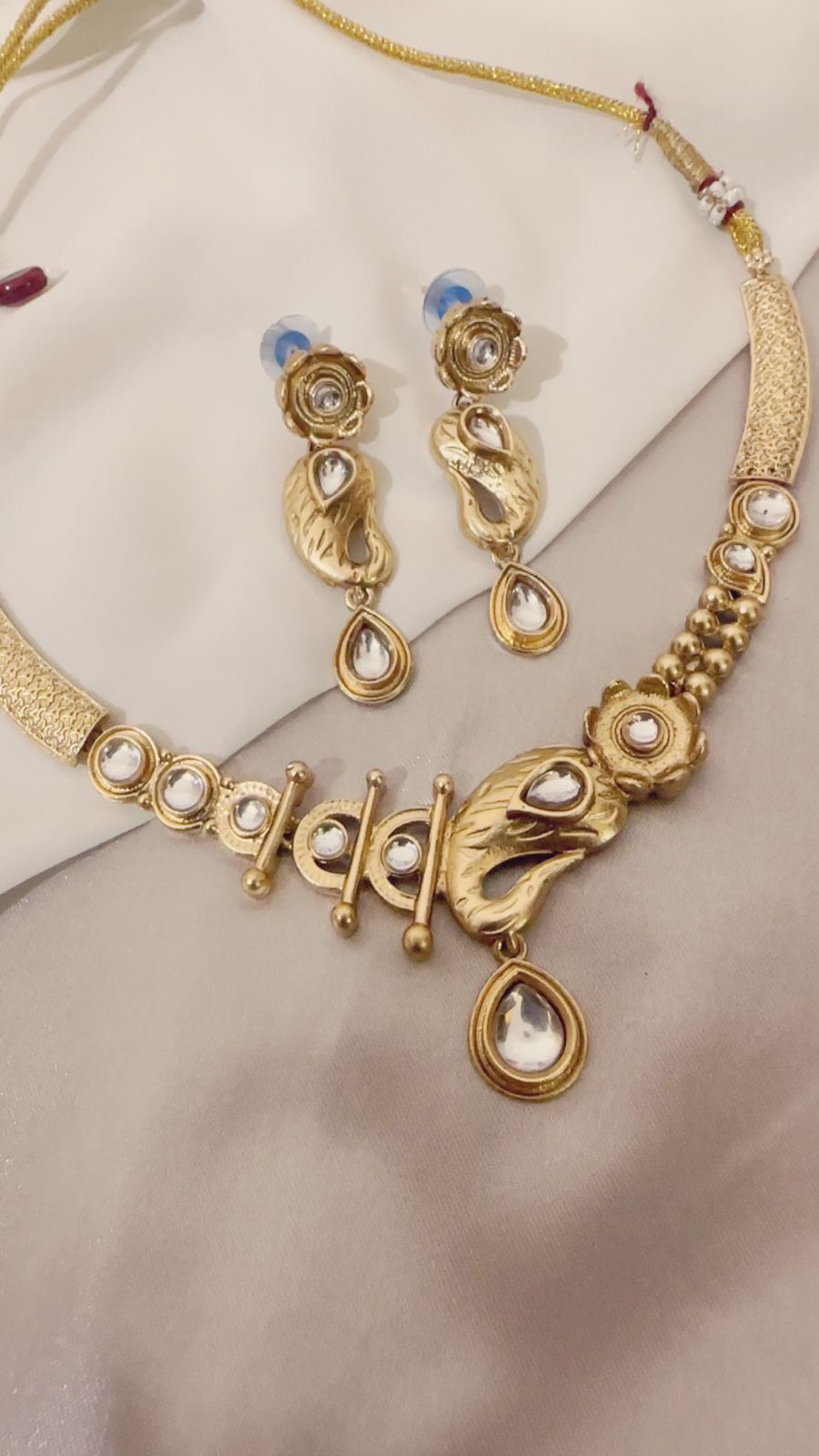Traditional Peacock Motif Gold Necklace Set