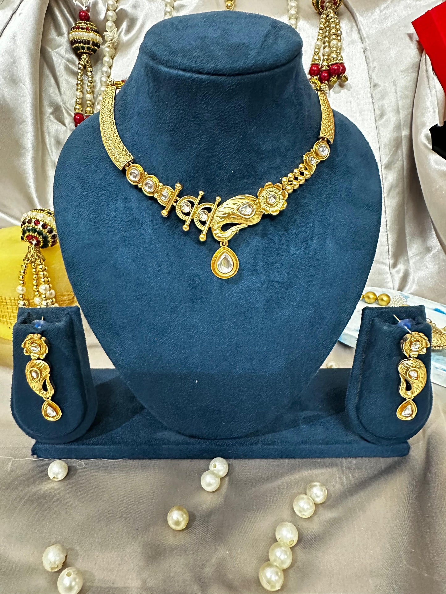 Traditional Peacock Motif Gold Necklace Set