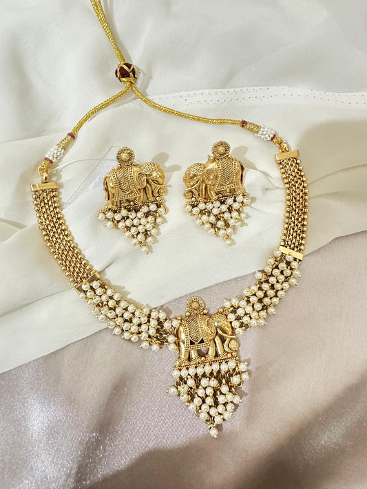 Royal Elephant Pearl Choker Set