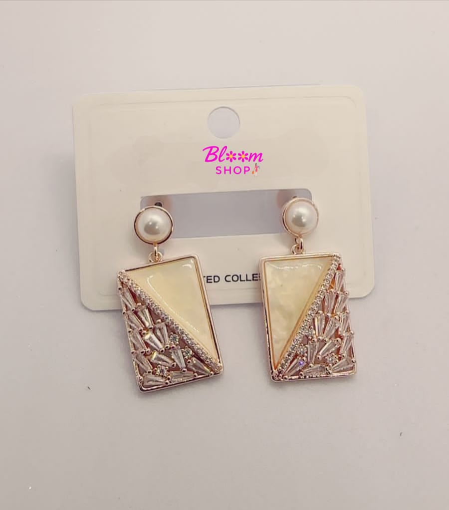 Pearl Studded Geometric Drop Earrings
