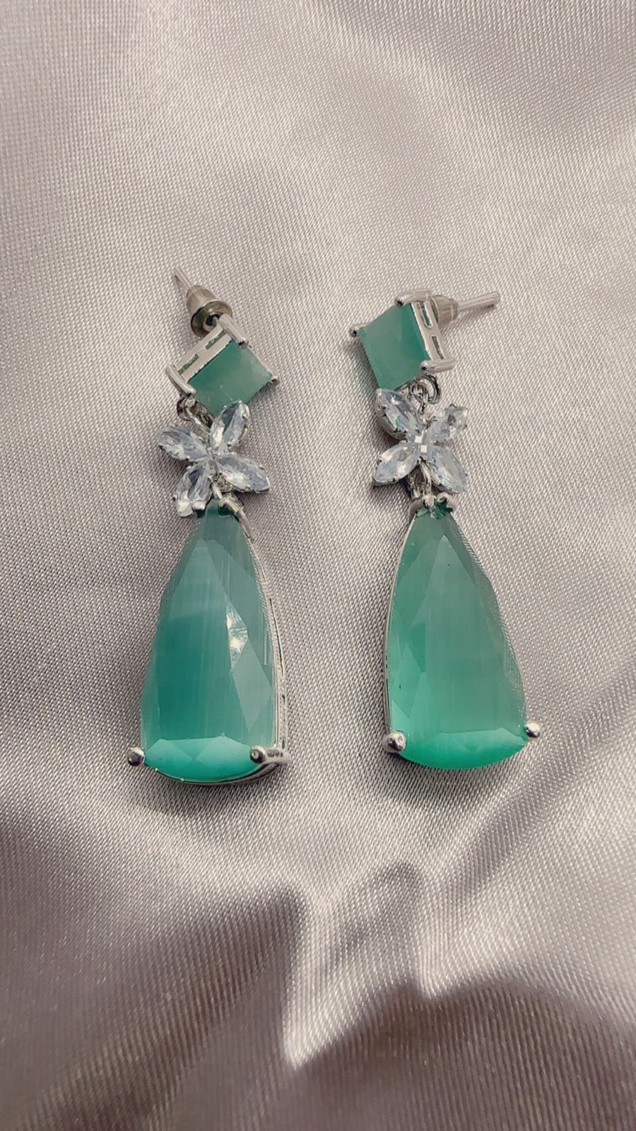 Mint & Emerald Blossom Drop Earrings