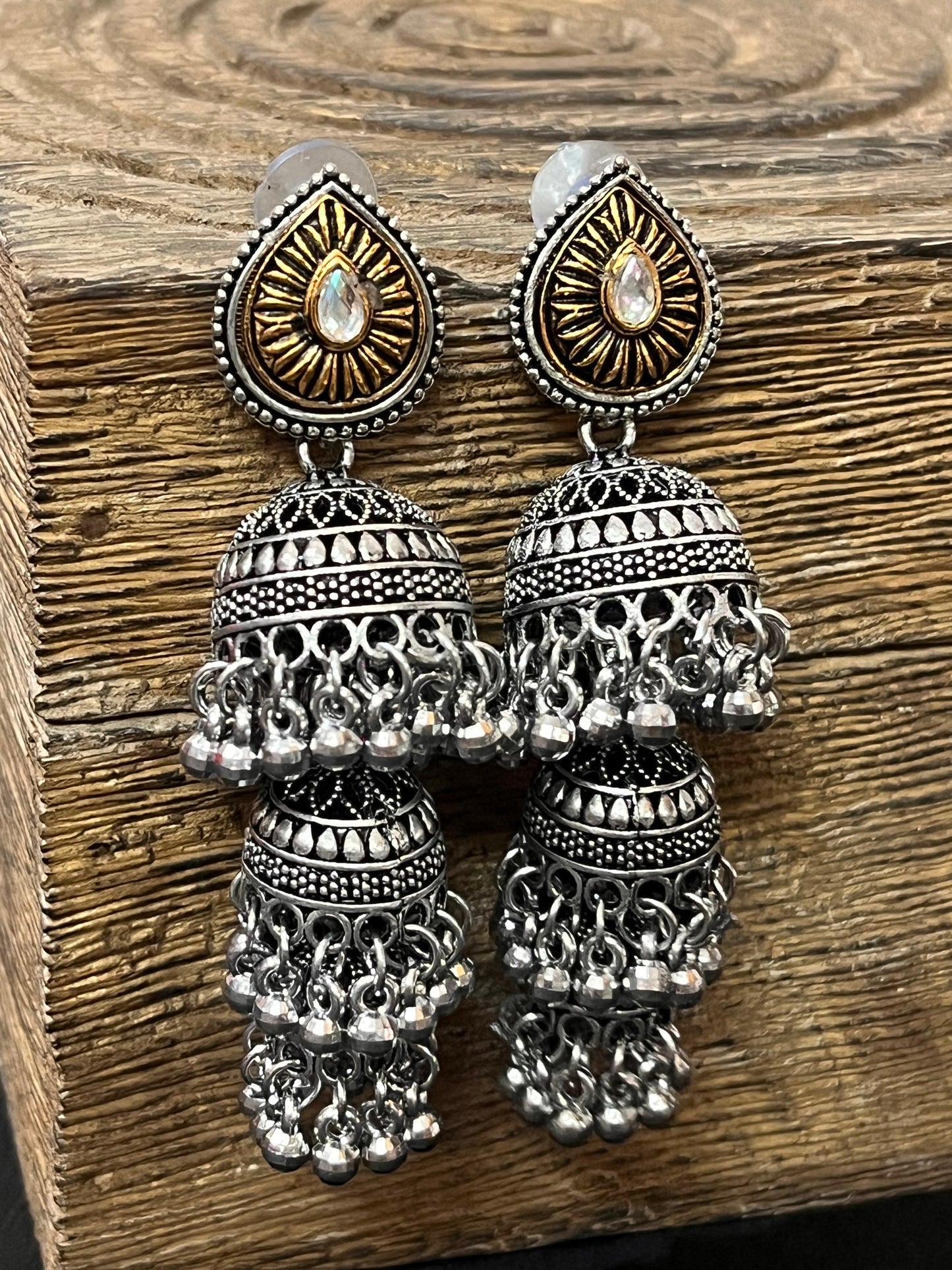 Dual-Tone Oxidized Jhumka Earrings