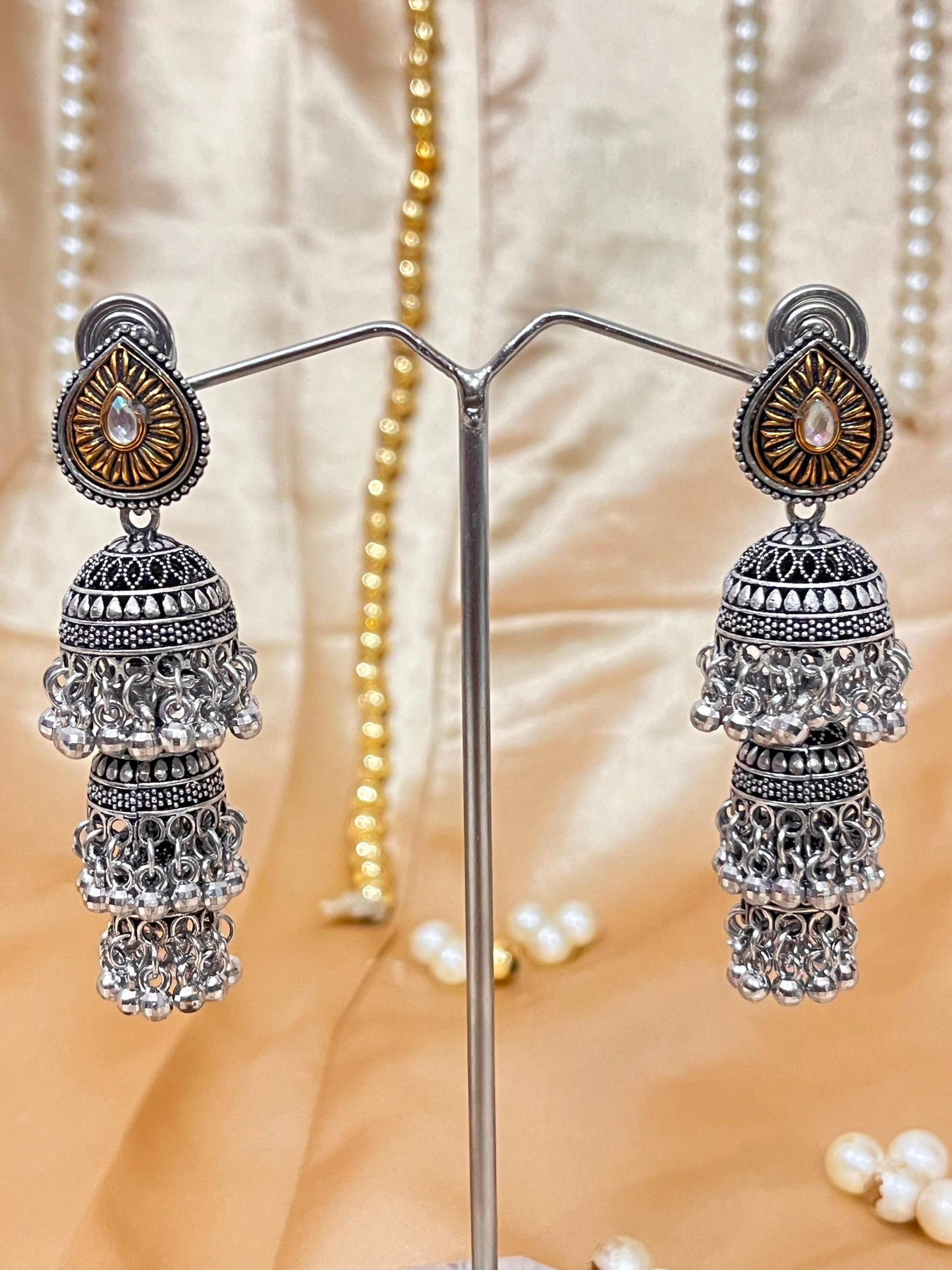 Dual-Tone Oxidized Jhumka Earrings