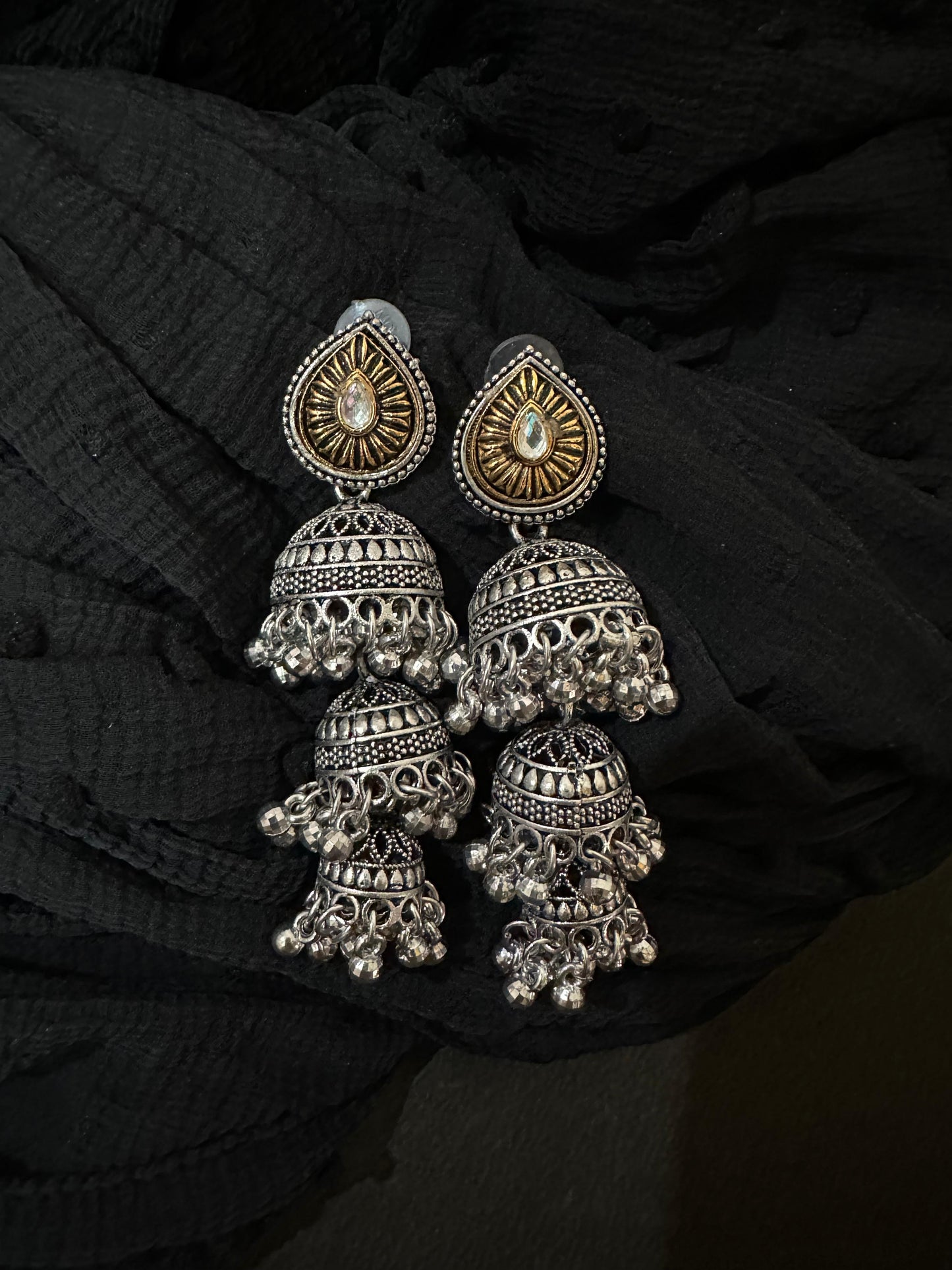 Dual-Tone Oxidized Jhumka Earrings