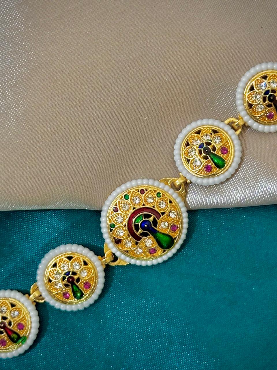 Peacock Motif Gold-Plated Matha Patti with Enamel Work