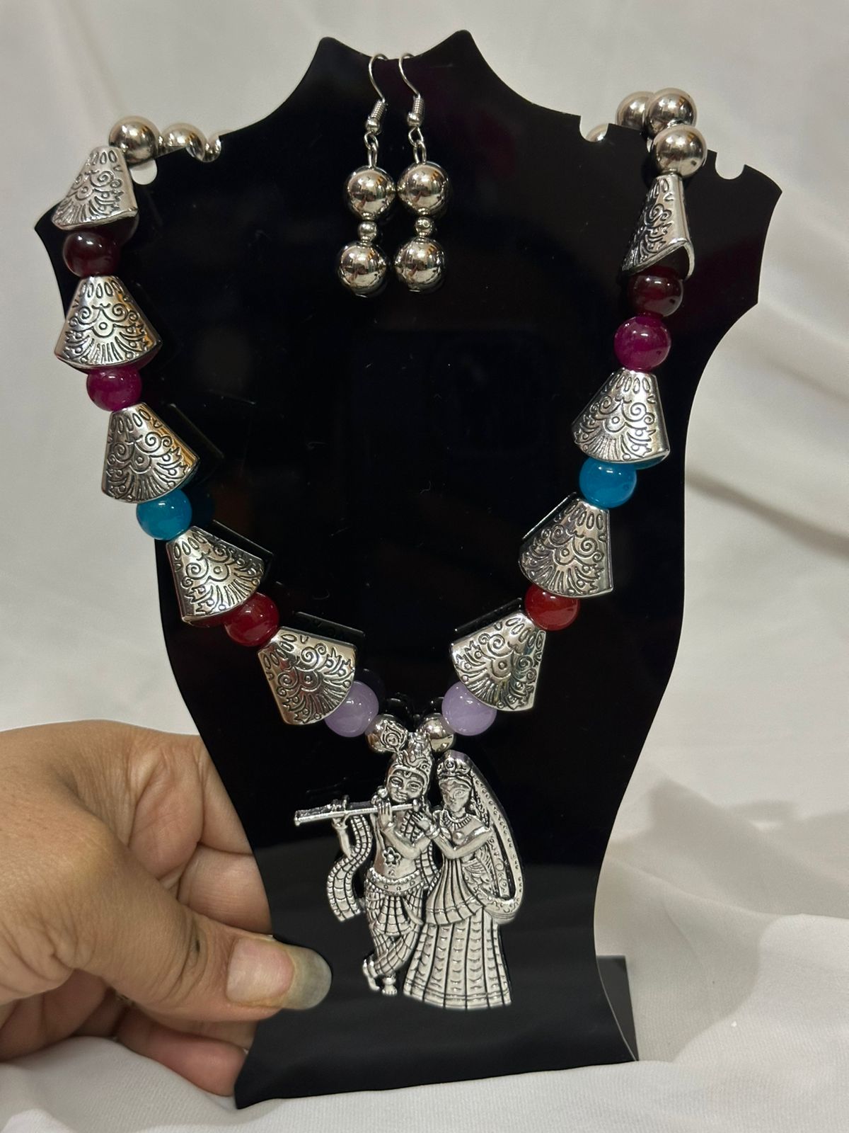 Oxidized Radha Krishna Necklace Set