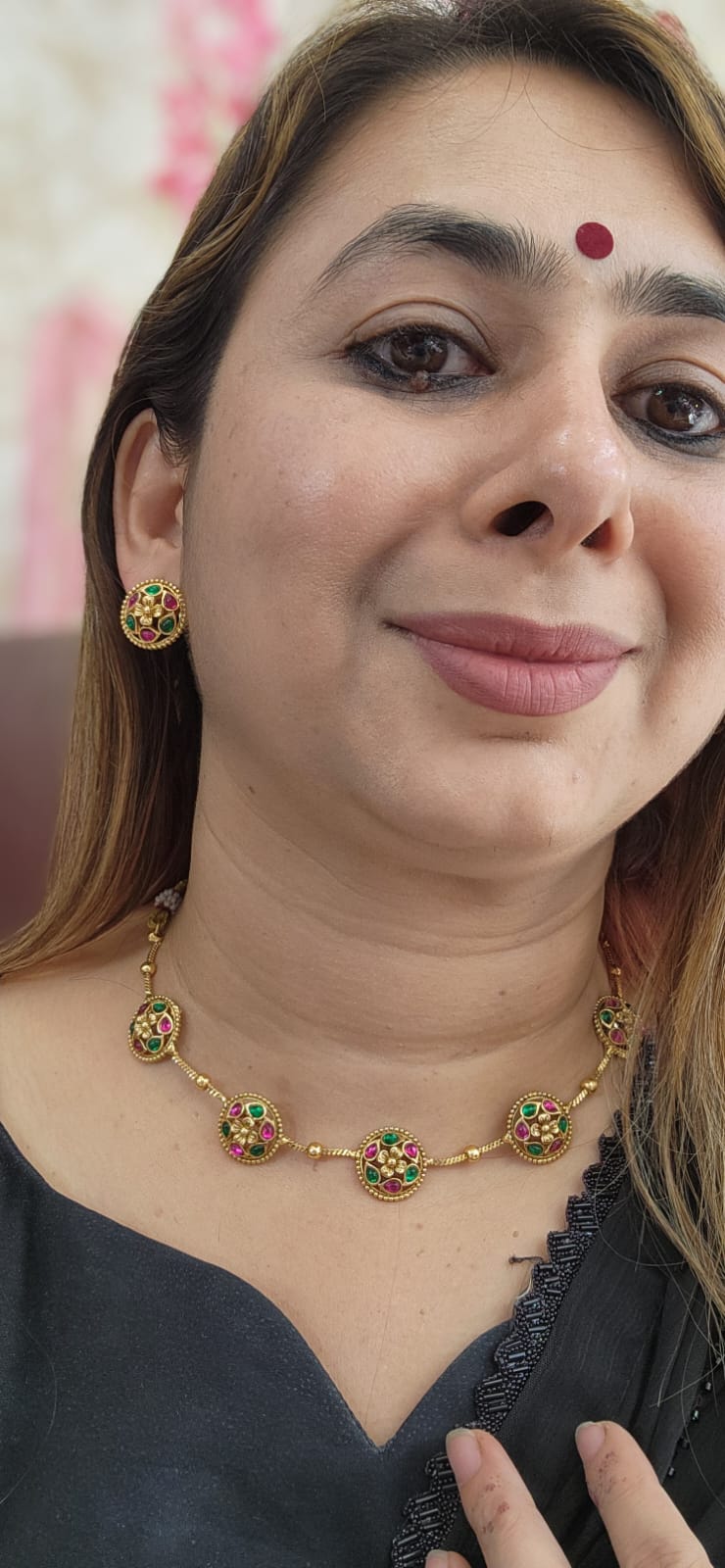 J23 - Bloom Floral Set with Green and Pink Stones