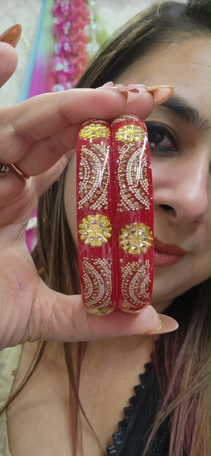 Red KarwaChauth Special Bangles Design 4 - #0310-09