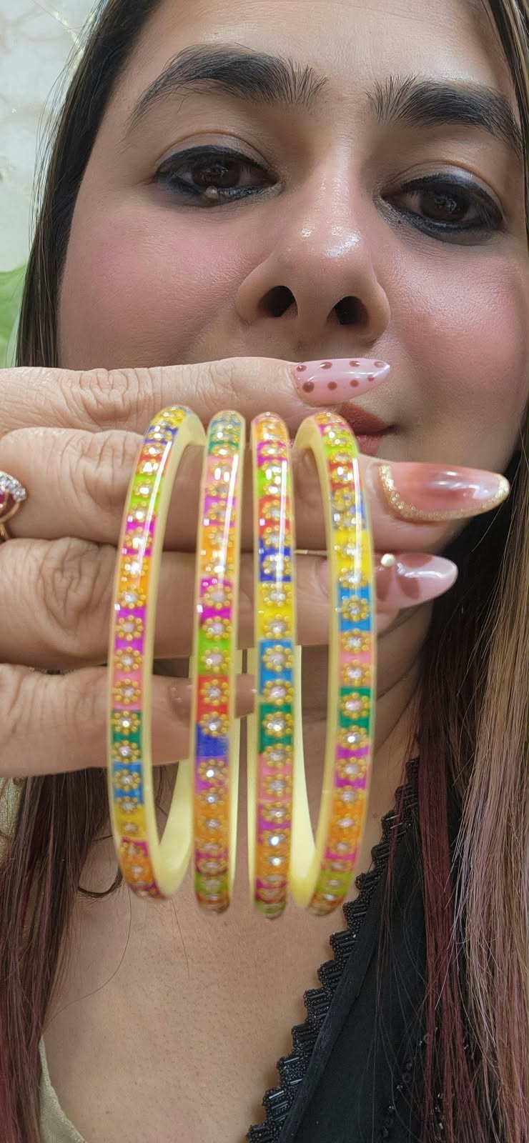 Multicolor bangles - Total 4 Milenge Bengal Design 7 - #0310-15