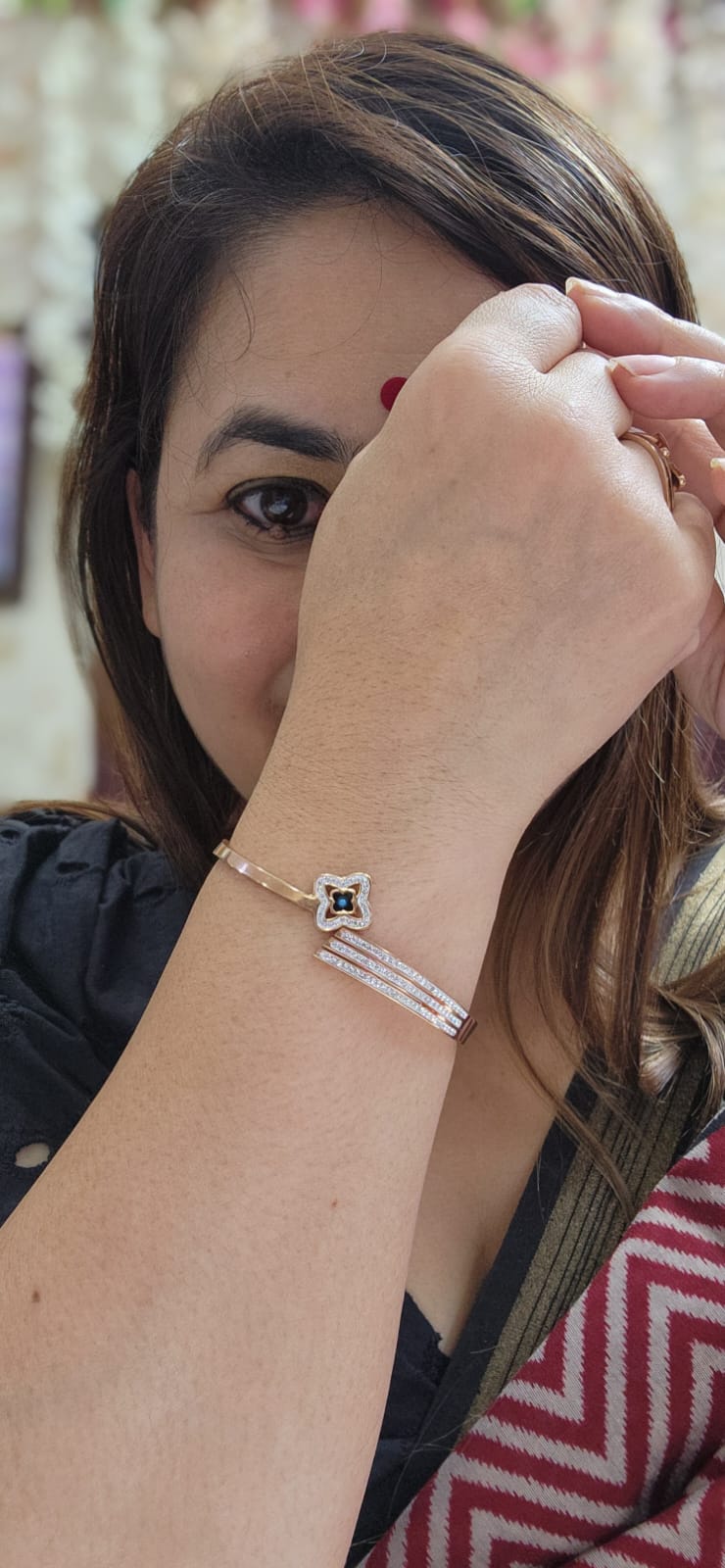 Gold Pave & Sapphire Clover Bracelet