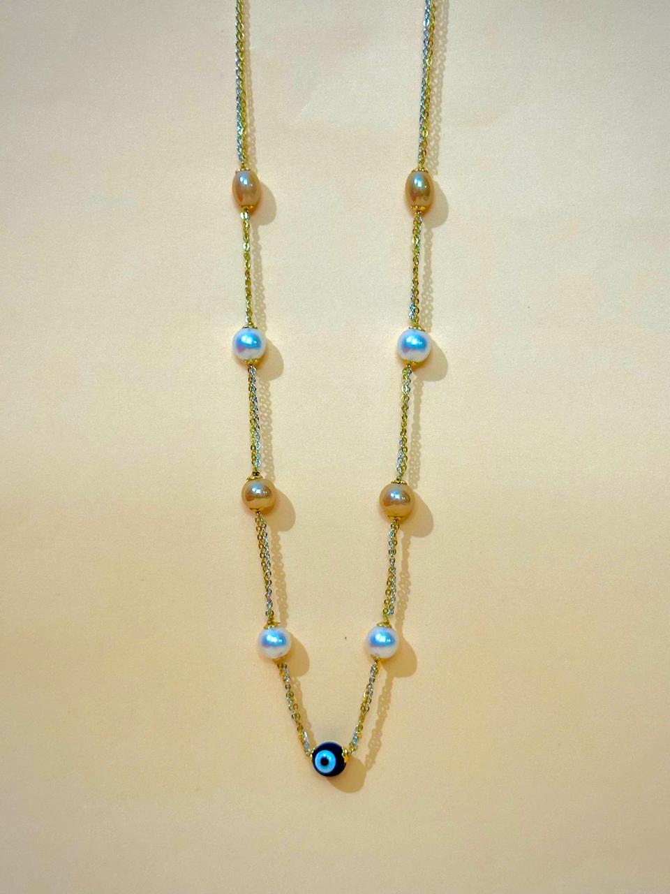 Golden Chain Evil Eye & Pearl Necklace