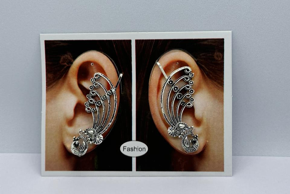 Elegant Oxidised Peacock Ear Cuff
