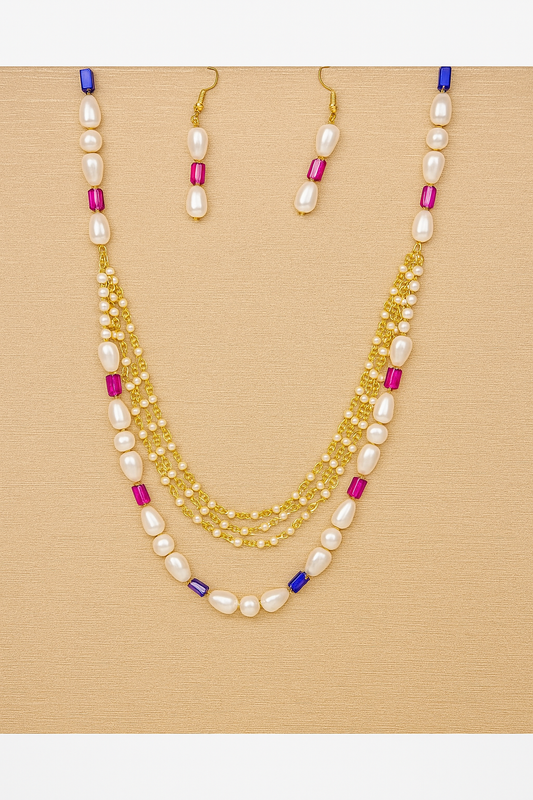 Regal Multicolor Pearl Layered Necklace Set