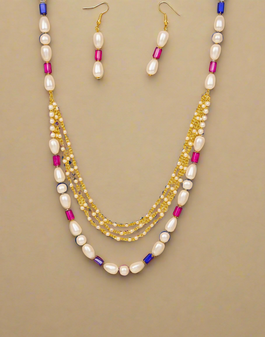 Regal Multicolor Pearl Layered Necklace Set