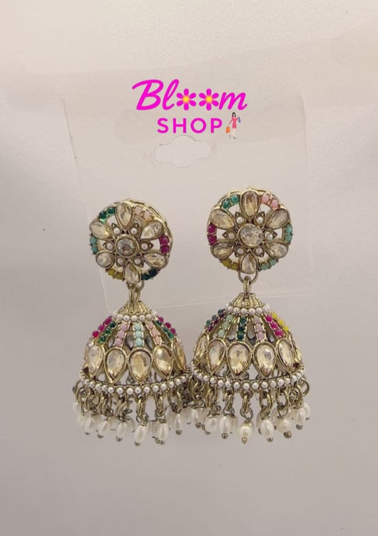 Meher Multi-Stone Kundan Jhumkas