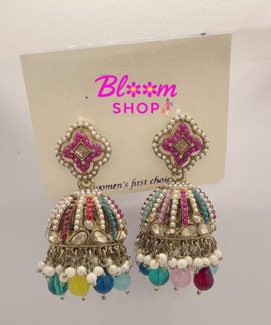 Traditional Kundan Pearl Jhumkas – Multiple Colors