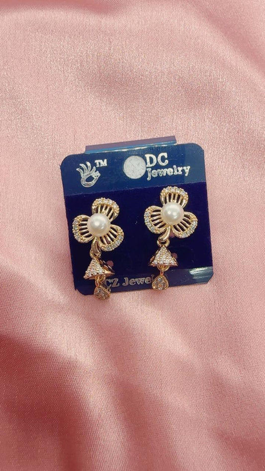 Pearl Blossom AD Jhumka Drop Earrings