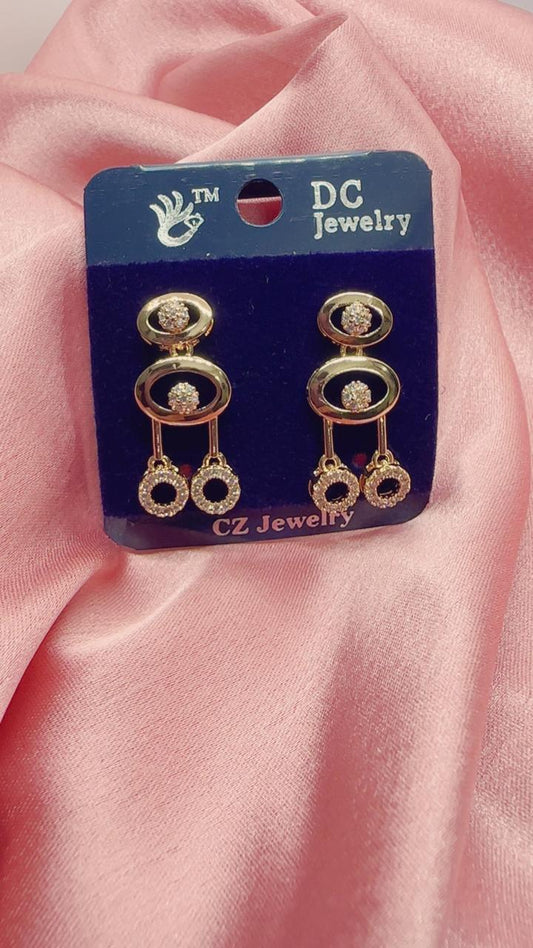 Dazzling Triple Oval AD Drop Earrings