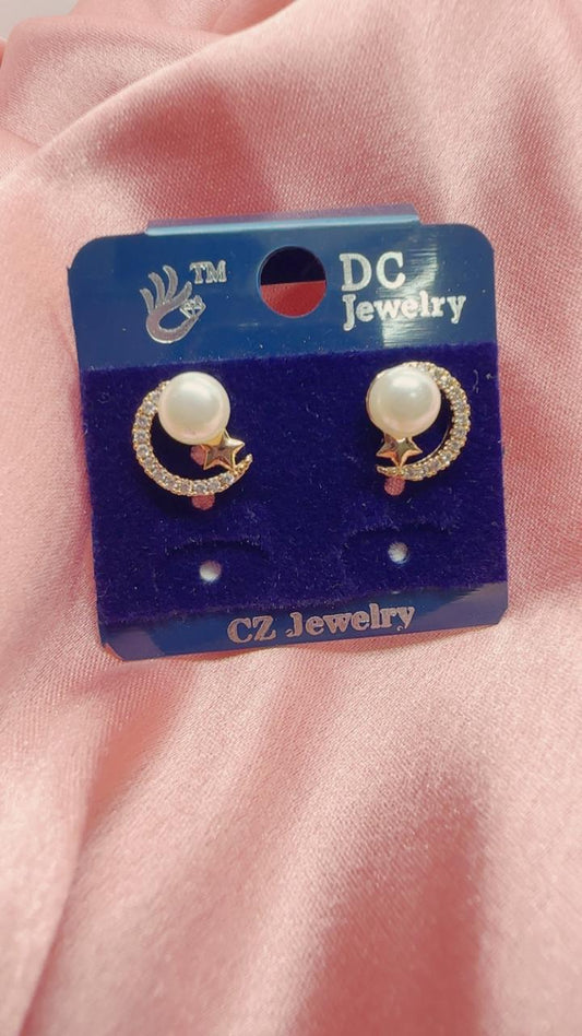 Celestial Pearl & Star AD Stud Earrings