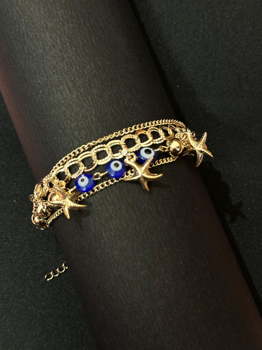 Golden Sea Charm Evil Eye Bracelet