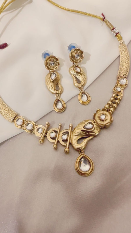 Traditional Peacock Motif Gold Necklace Set