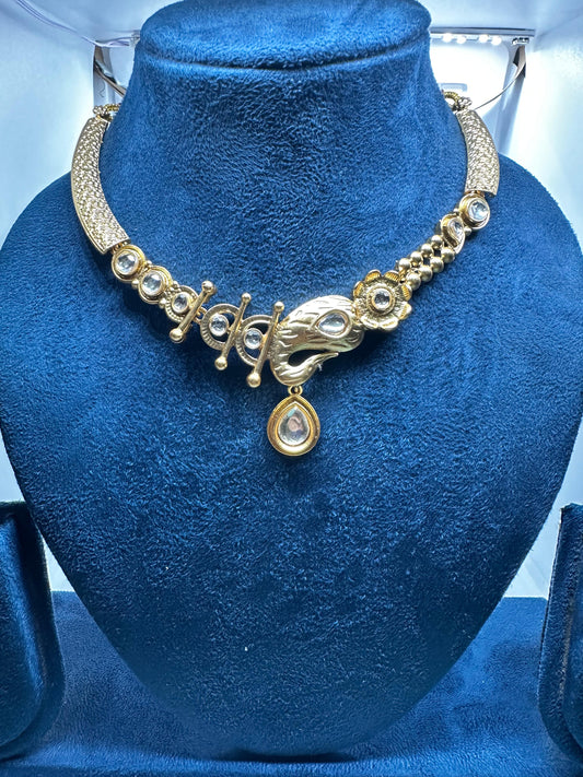Traditional Peacock Motif Gold Necklace Set