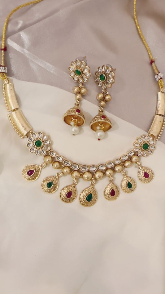 Kundan & Meenakari Floral Necklace Set