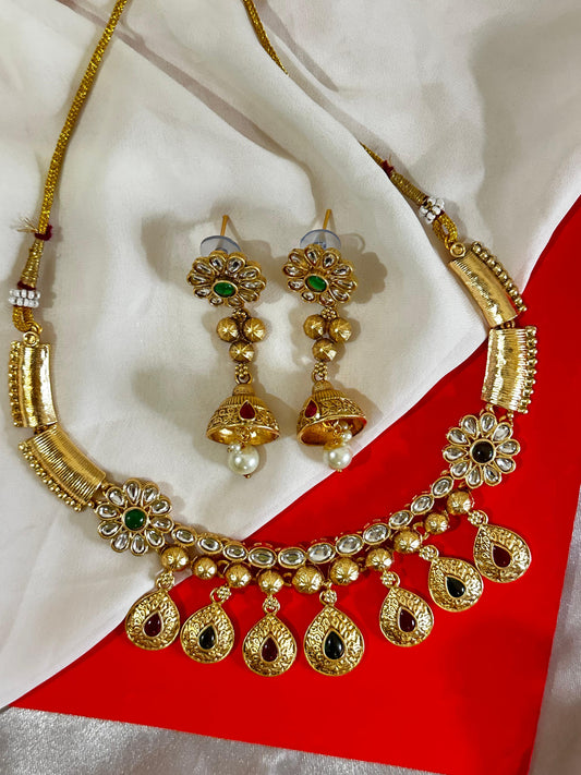 Kundan & Meenakari Floral Necklace Set