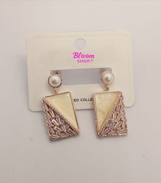 Pearl Studded Geometric Drop Earrings