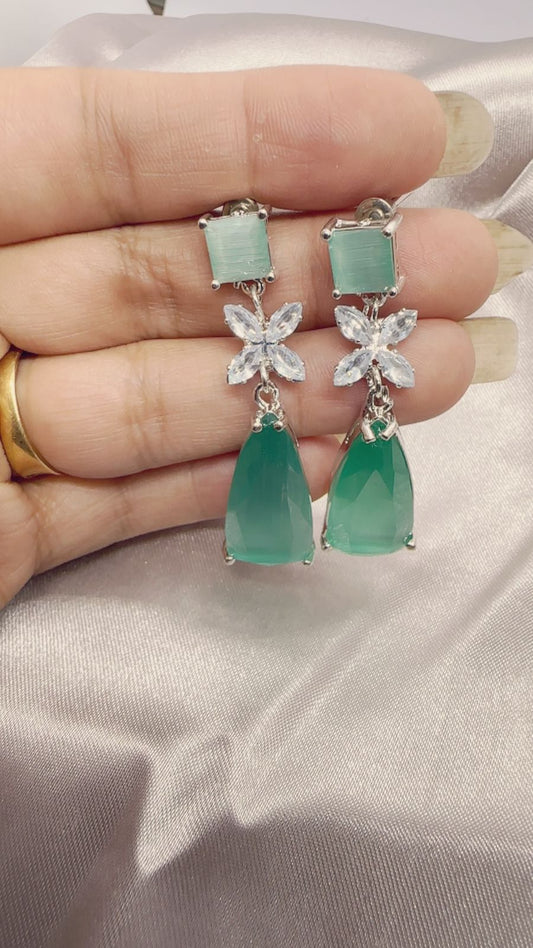 Mint & Emerald Blossom Drop Earrings