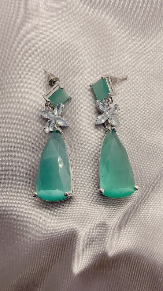 Mint & Emerald Blossom Drop Earrings