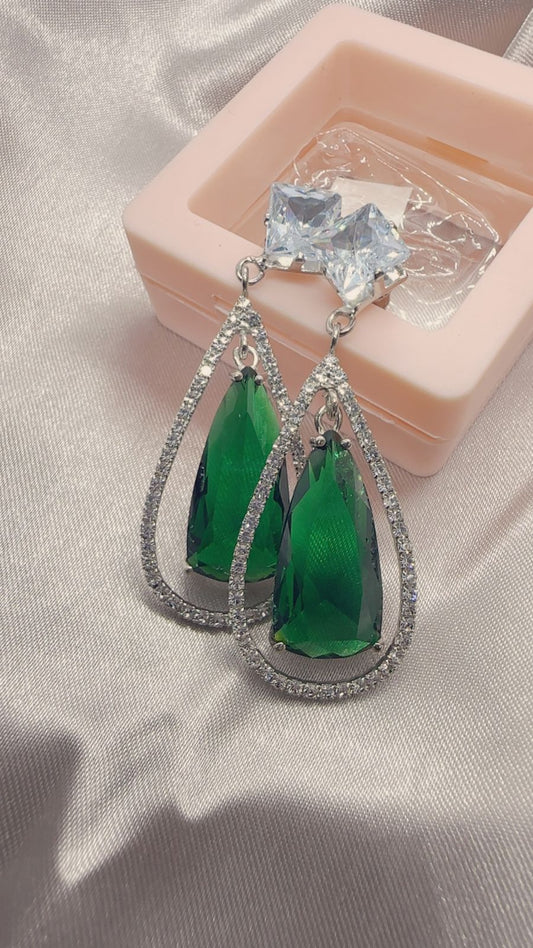 Emerald Teardrop Halo Dangle Earrings
