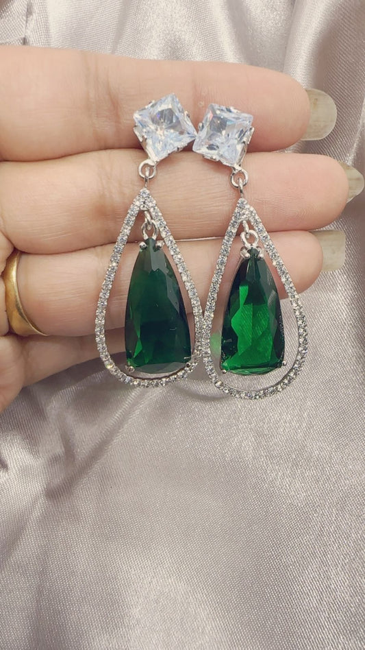 Emerald Teardrop Halo Dangle Earrings