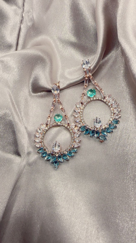 Aqua Bloom Halo Drop Earrings