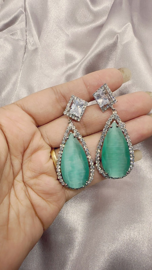 Mint Green Cat's Eye Teardrop Earrings