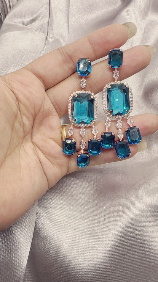 Ocean Blue Crystal Chandelier Earrings