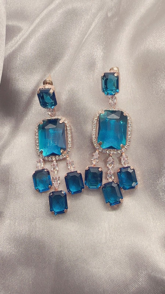 Ocean Blue Crystal Chandelier Earrings