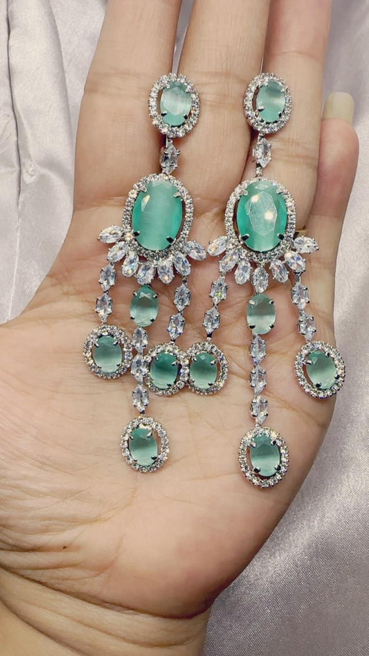 Grand Mint Cat's Eye Chandelier Earrings