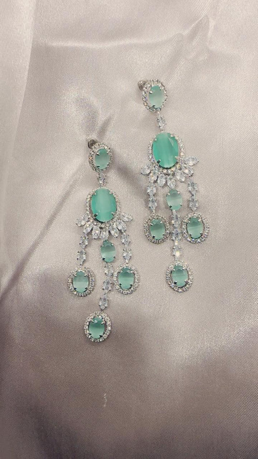 Grand Mint Cat's Eye Chandelier Earrings