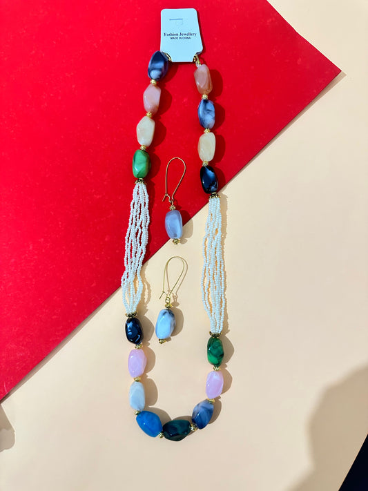 Multicolor Pebble Bead Necklace Set