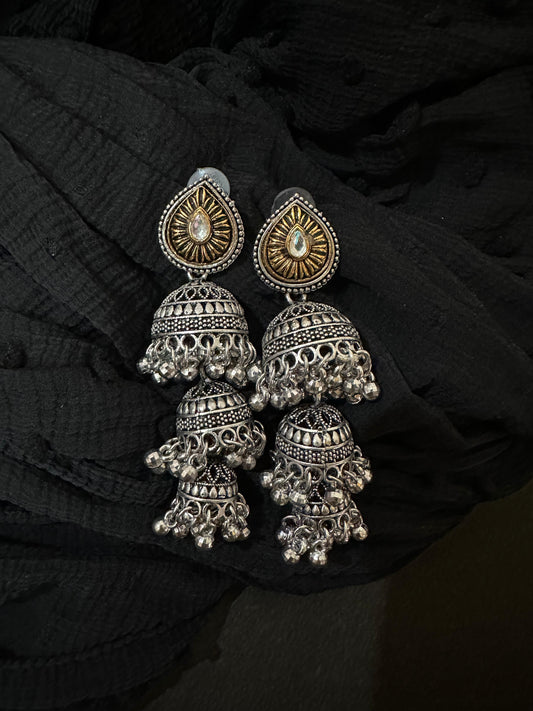 Dual-Tone Oxidized Jhumka Earrings