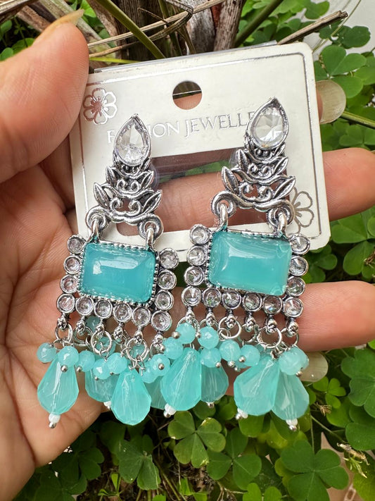 Oxidized Silver & Sky Blue Stone Earrings