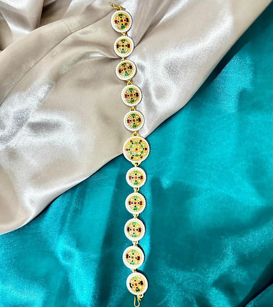 Peacock Motif Gold-Plated Matha Patti with Enamel Work