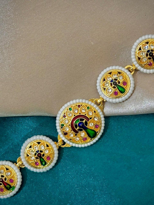 Peacock Motif Gold-Plated Matha Patti with Enamel Work